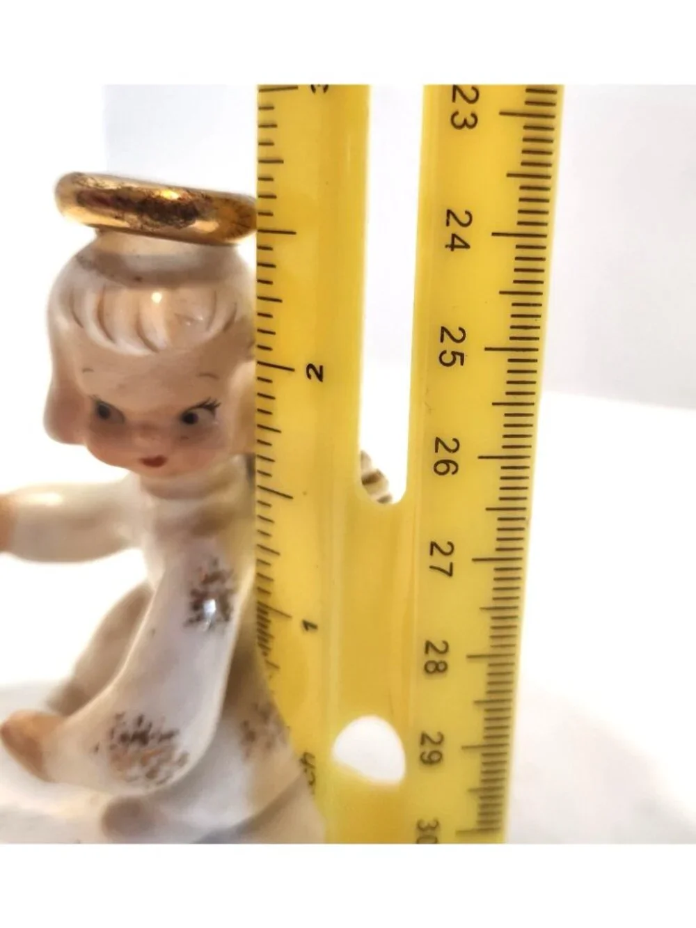 Vintage Lefton's Hand-Painted Ceramic Angel Figurine Gold & Halo Wings READ